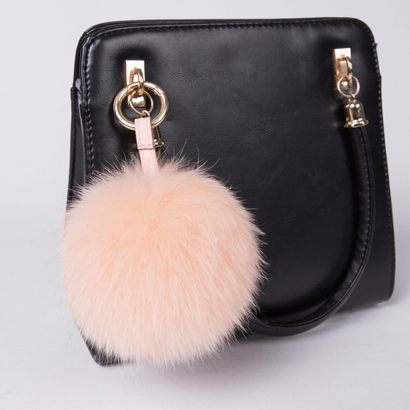 Pompom Keychain-Real fox fur-KC001 Coral - Picture 2 of 2